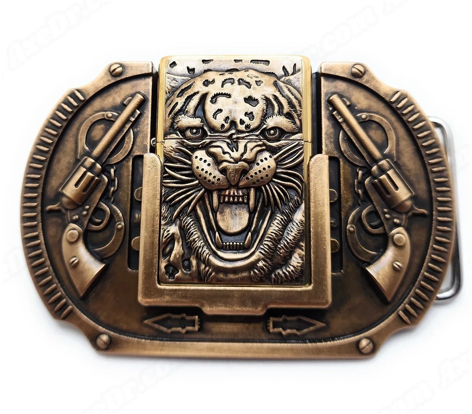 Tiger Revolvers Lighter Belt Buckle Bronze / Roaring Tiger Lighter Belt Buckle