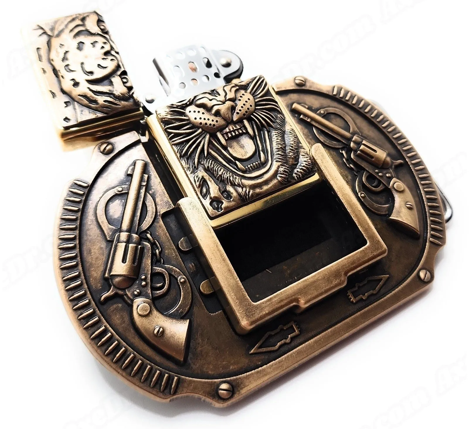 Tiger Revolvers Lighter Belt Buckle Bronze / Roaring Tiger Lighter Belt Buckle