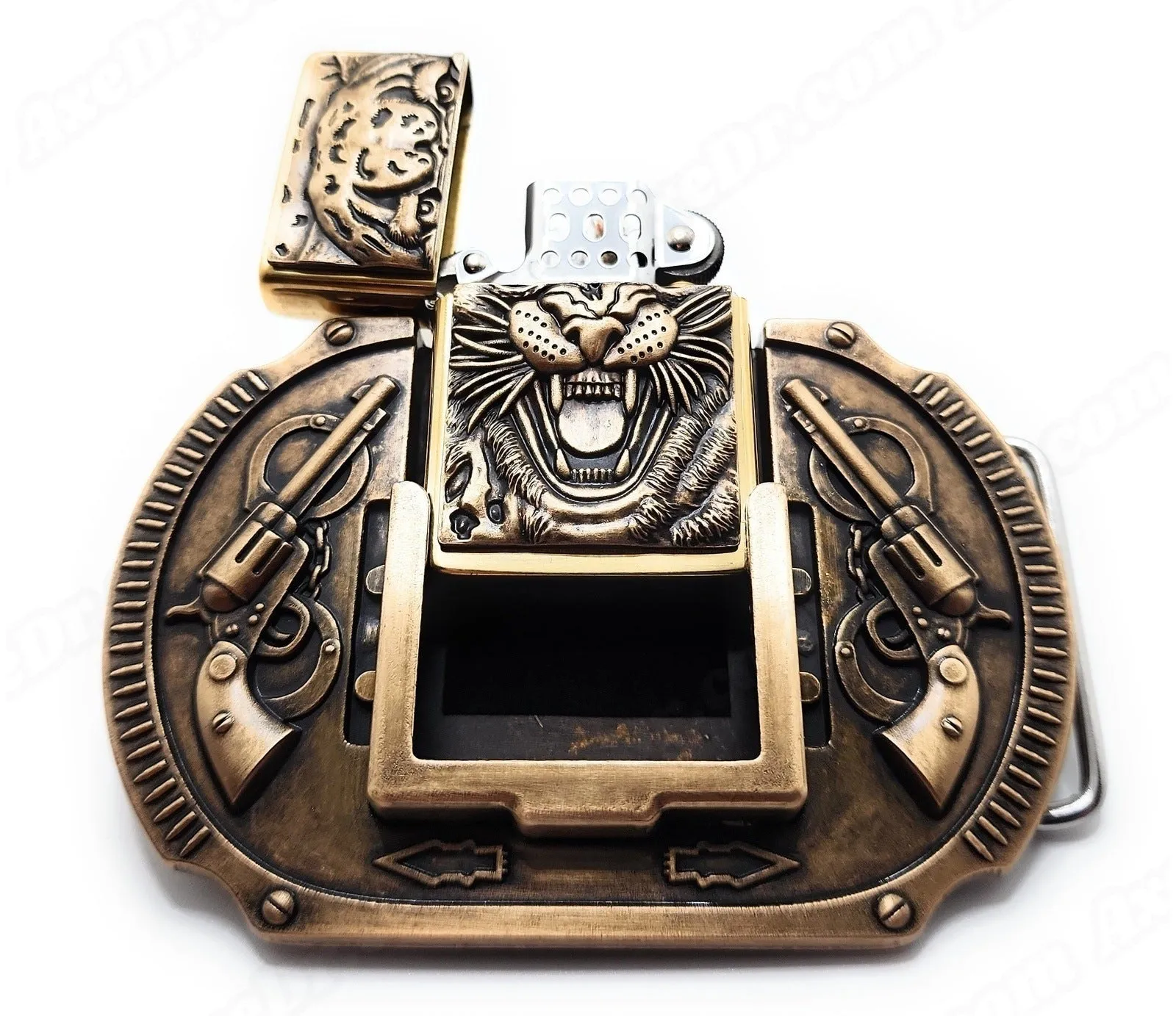 Tiger Revolvers Lighter Belt Buckle Bronze / Roaring Tiger Lighter Belt Buckle