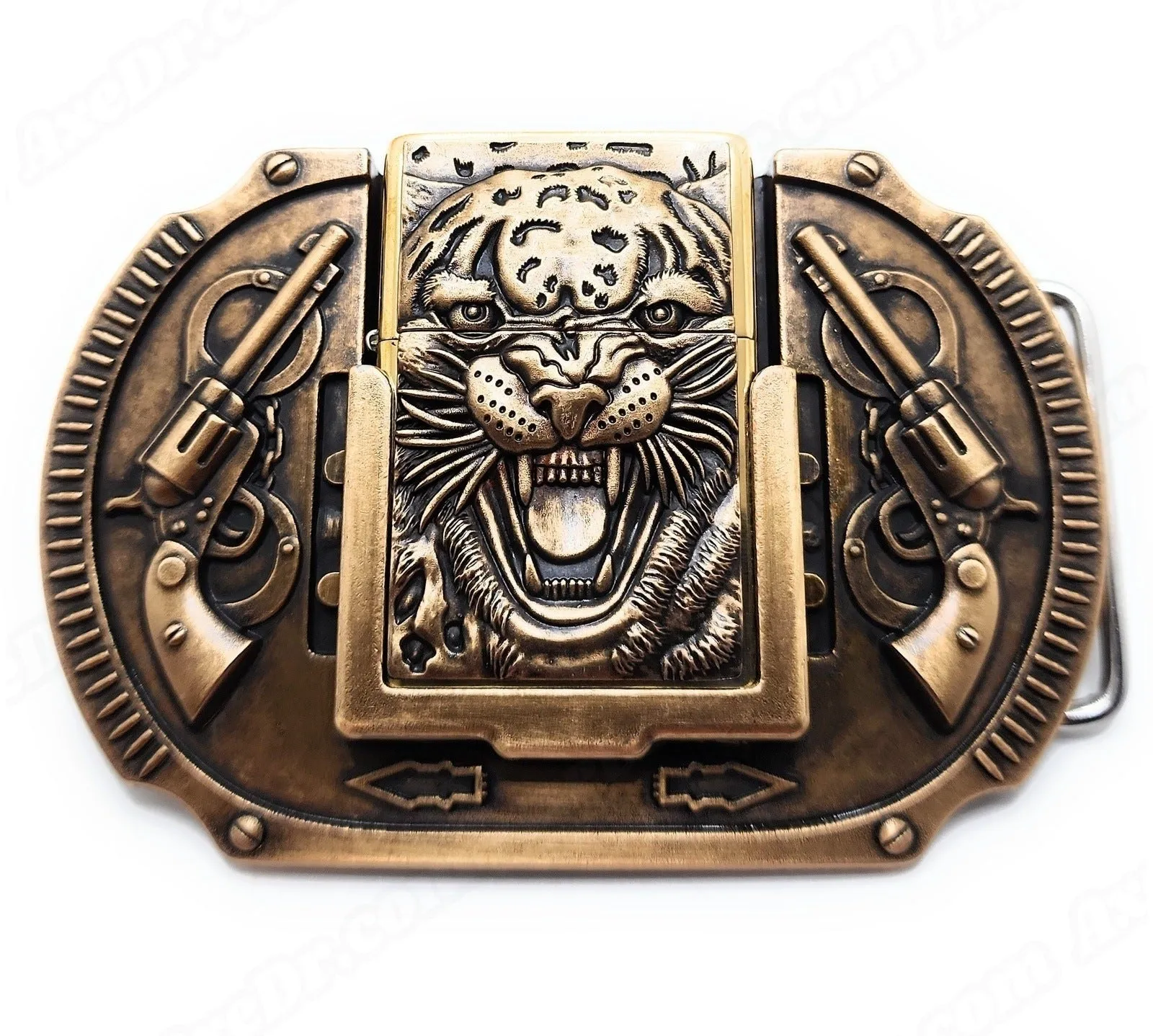 Tiger Revolvers Lighter Belt Buckle Bronze / Roaring Tiger Lighter Belt Buckle