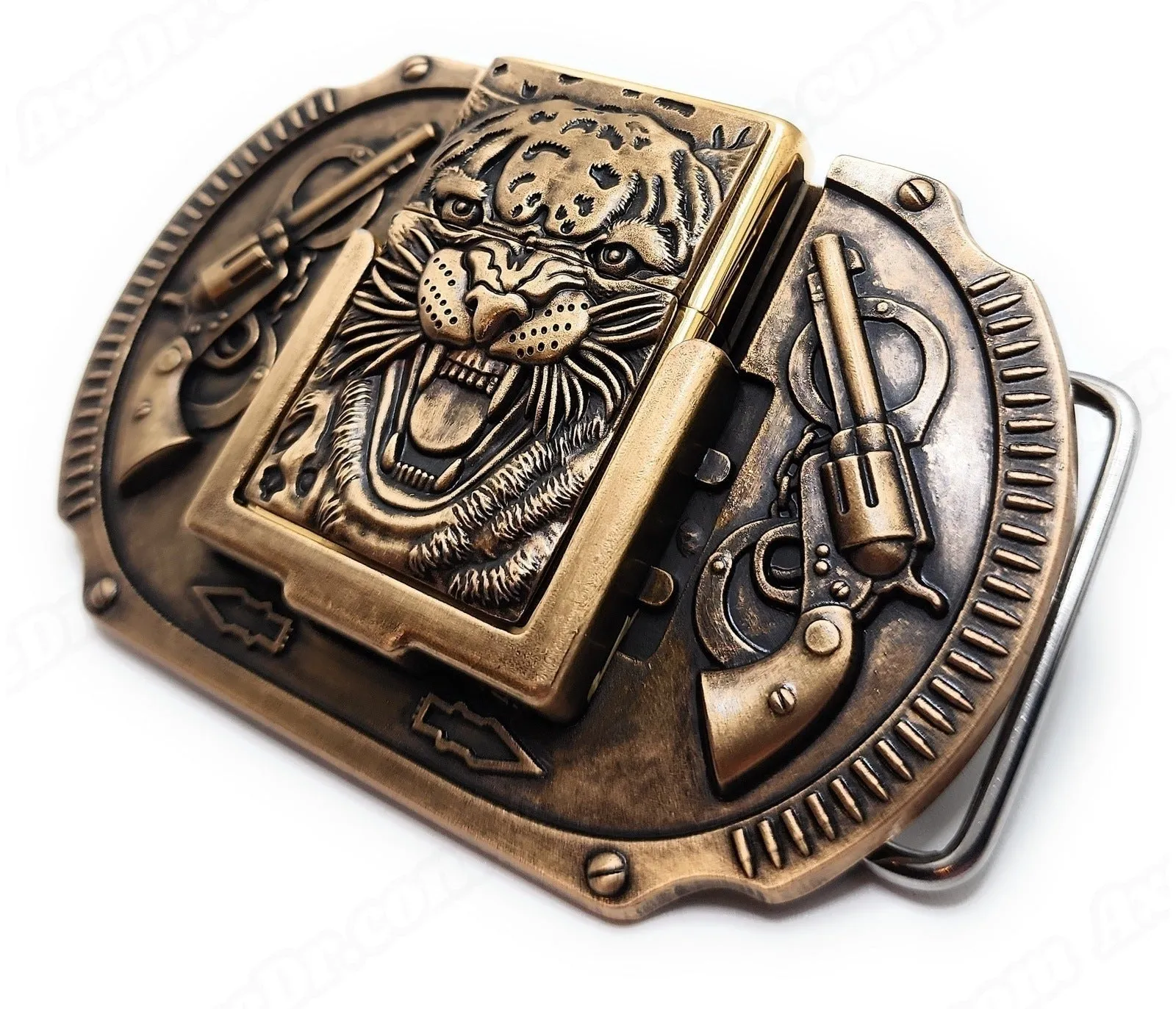 Tiger Revolvers Lighter Belt Buckle Bronze / Roaring Tiger Lighter Belt Buckle