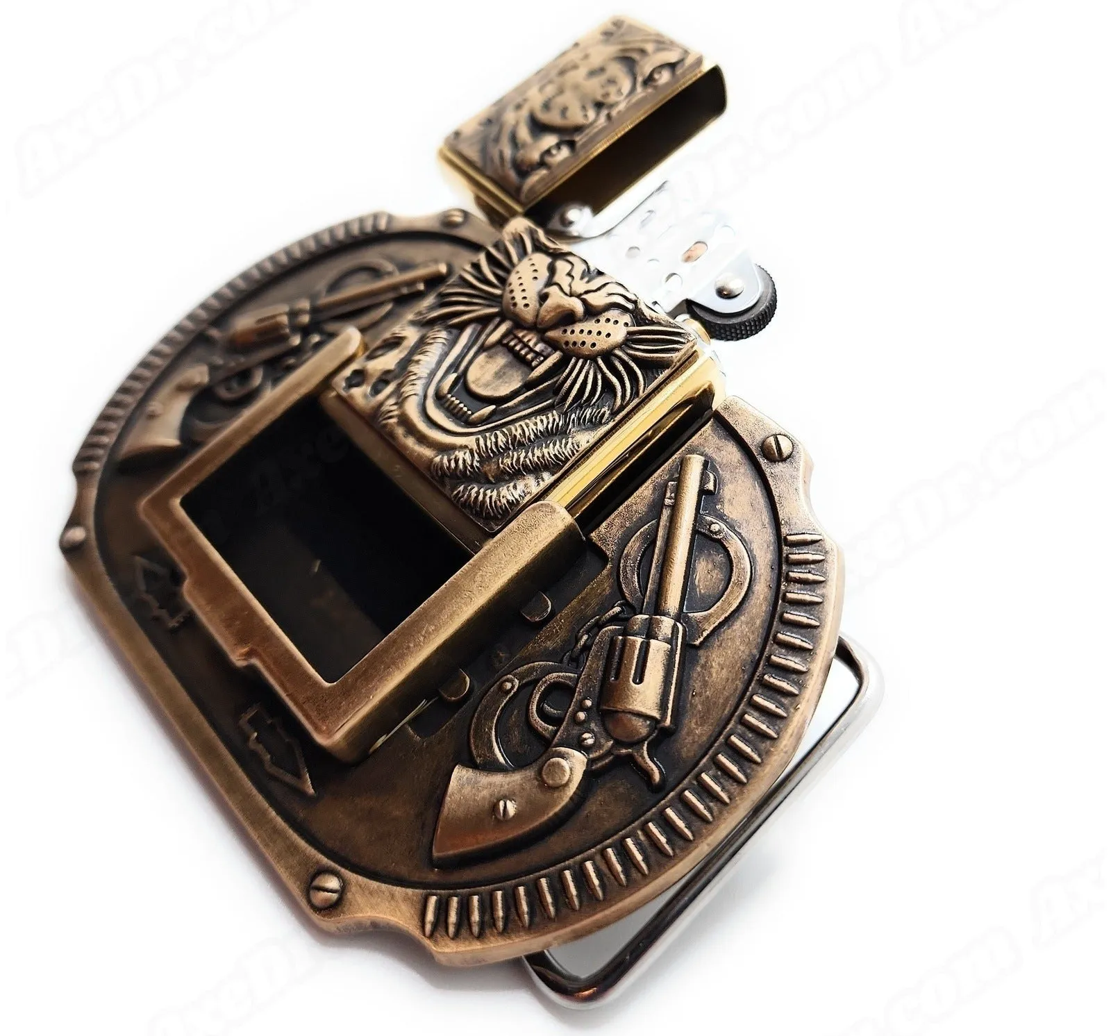 Tiger Revolvers Lighter Belt Buckle Bronze / Roaring Tiger Lighter Belt Buckle