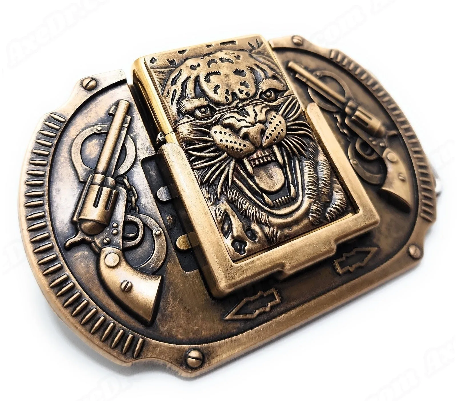 Tiger Revolvers Lighter Belt Buckle Bronze / Roaring Tiger Lighter Belt Buckle