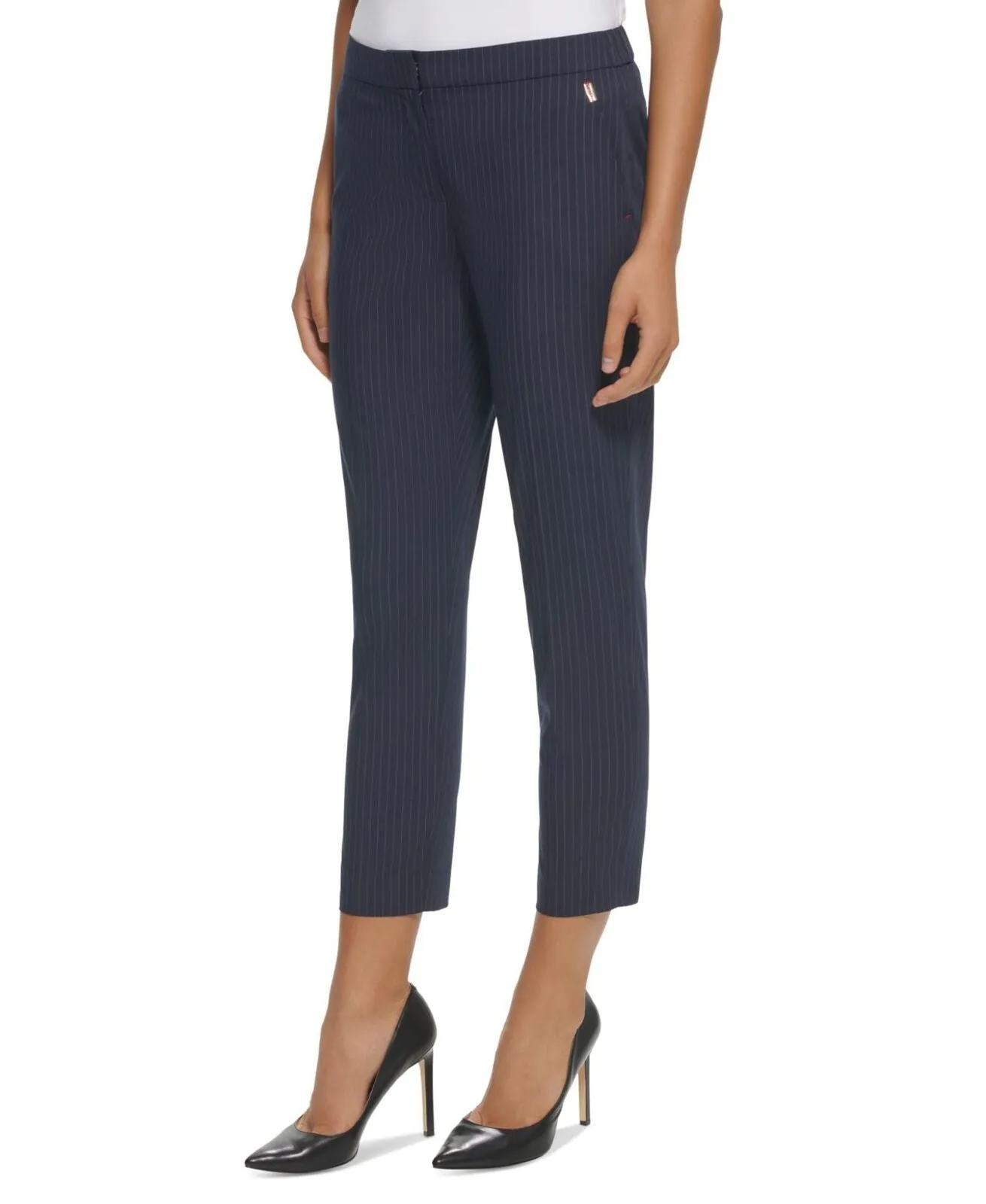 Tommy Hilfiger Women's Pinstriped Sloane Pants H27PS543 Midnight Blue Ivory 10