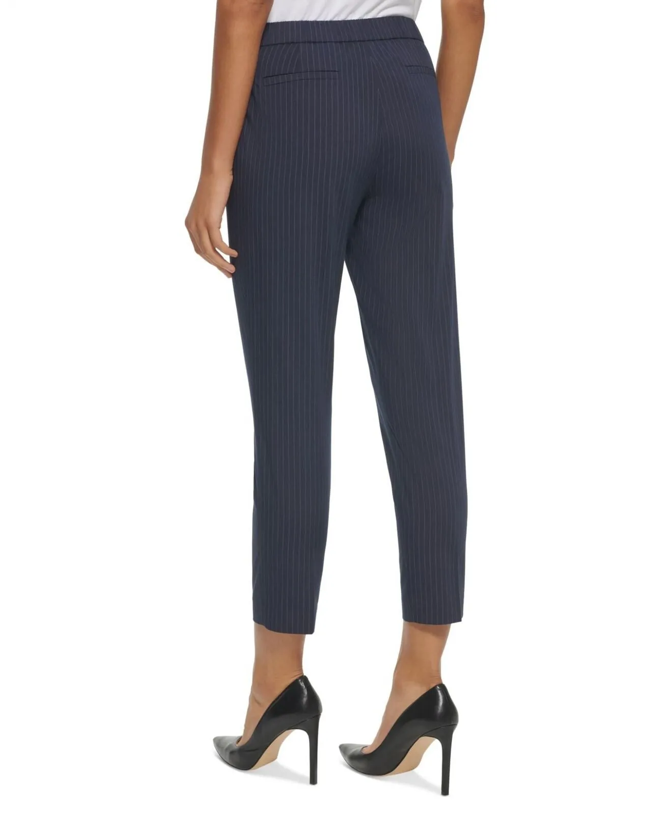 Tommy Hilfiger Women's Pinstriped Sloane Pants H27PS543 Midnight Blue Ivory 10