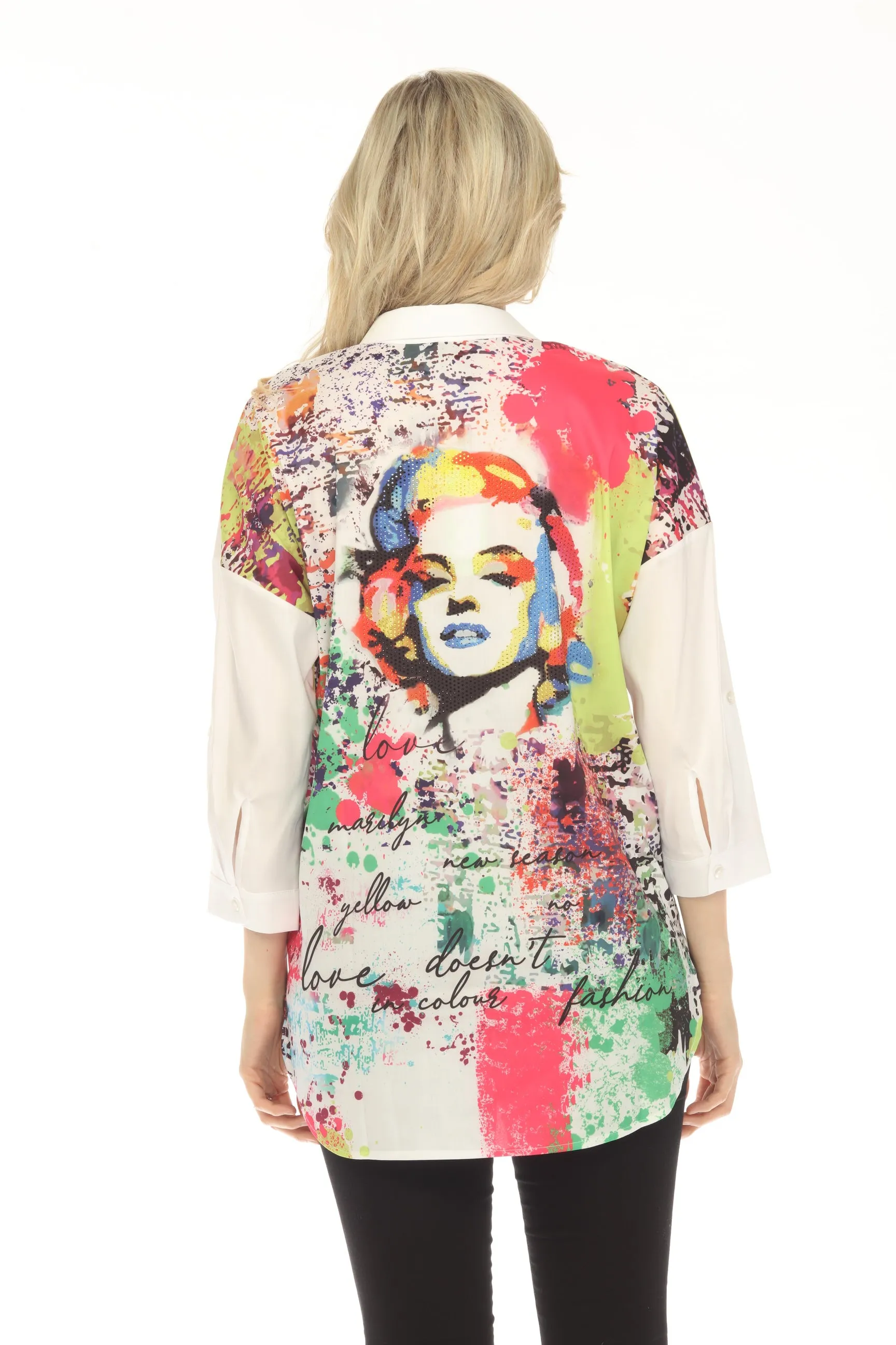 Tricotto White/Multi Embellished Printed 3/4 Sleeve Tunic Top Blouse 493
