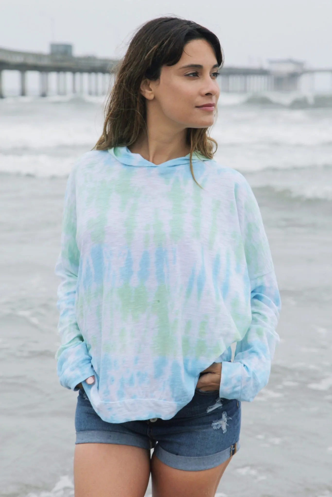 Two-toned Tie Dye Long Sleeve Shirt with Hood