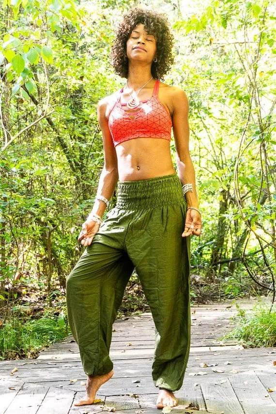 Unisex Olive Green Boho Harem Pants