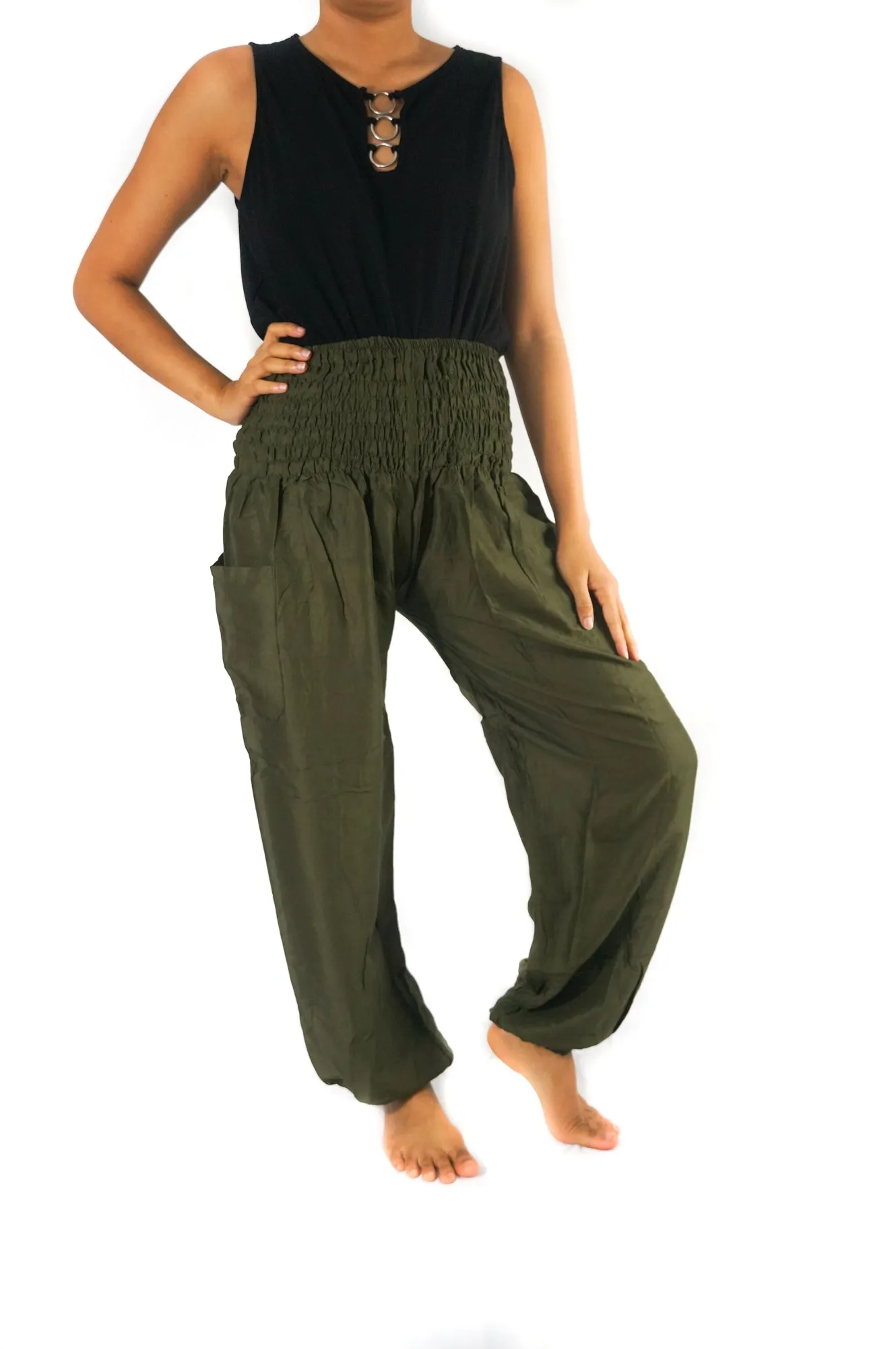 Unisex Olive Green Boho Harem Pants
