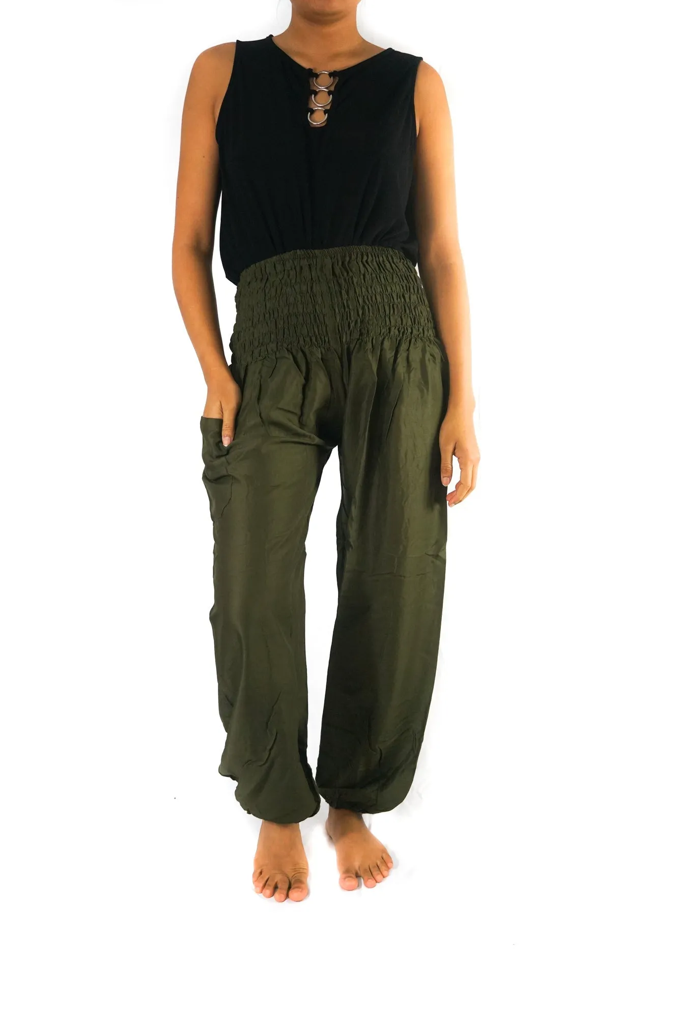 Unisex Olive Green Boho Harem Pants
