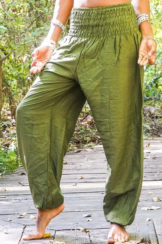Unisex Olive Green Boho Harem Pants