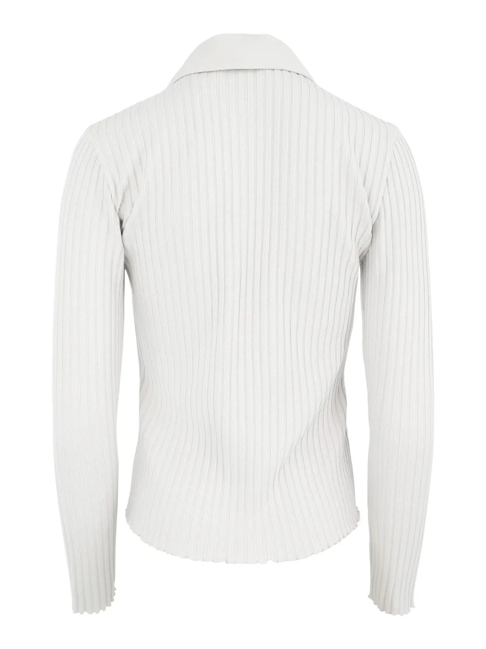 Vince Rib Long Sleeve Polo Button Up in Salt Glass