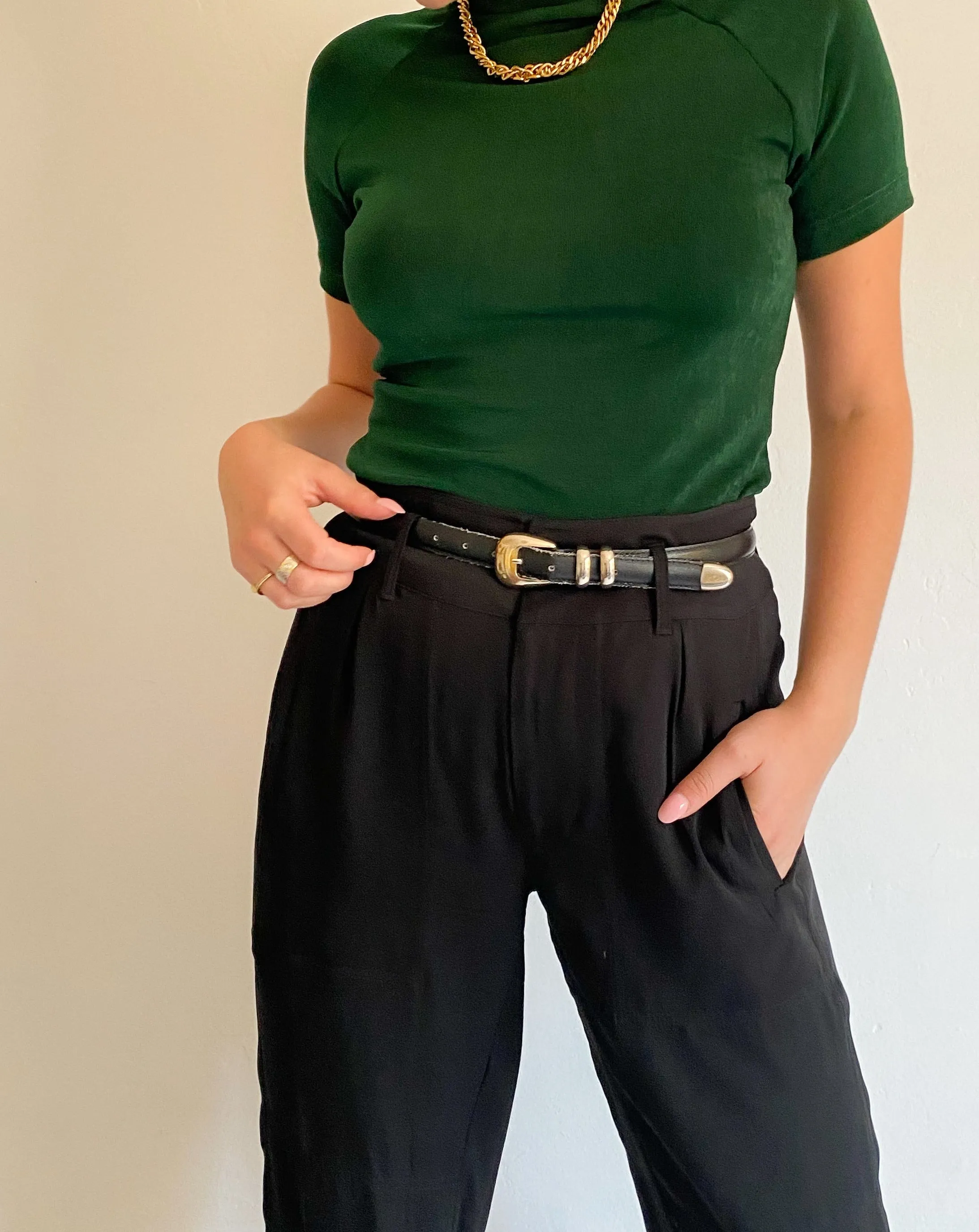 Vintage 90s Green Short Sleeve Turtleneck
