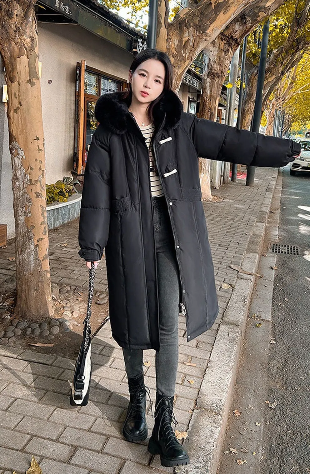 Water-resistant Calf-length Puffer Coat for a Trendy Look