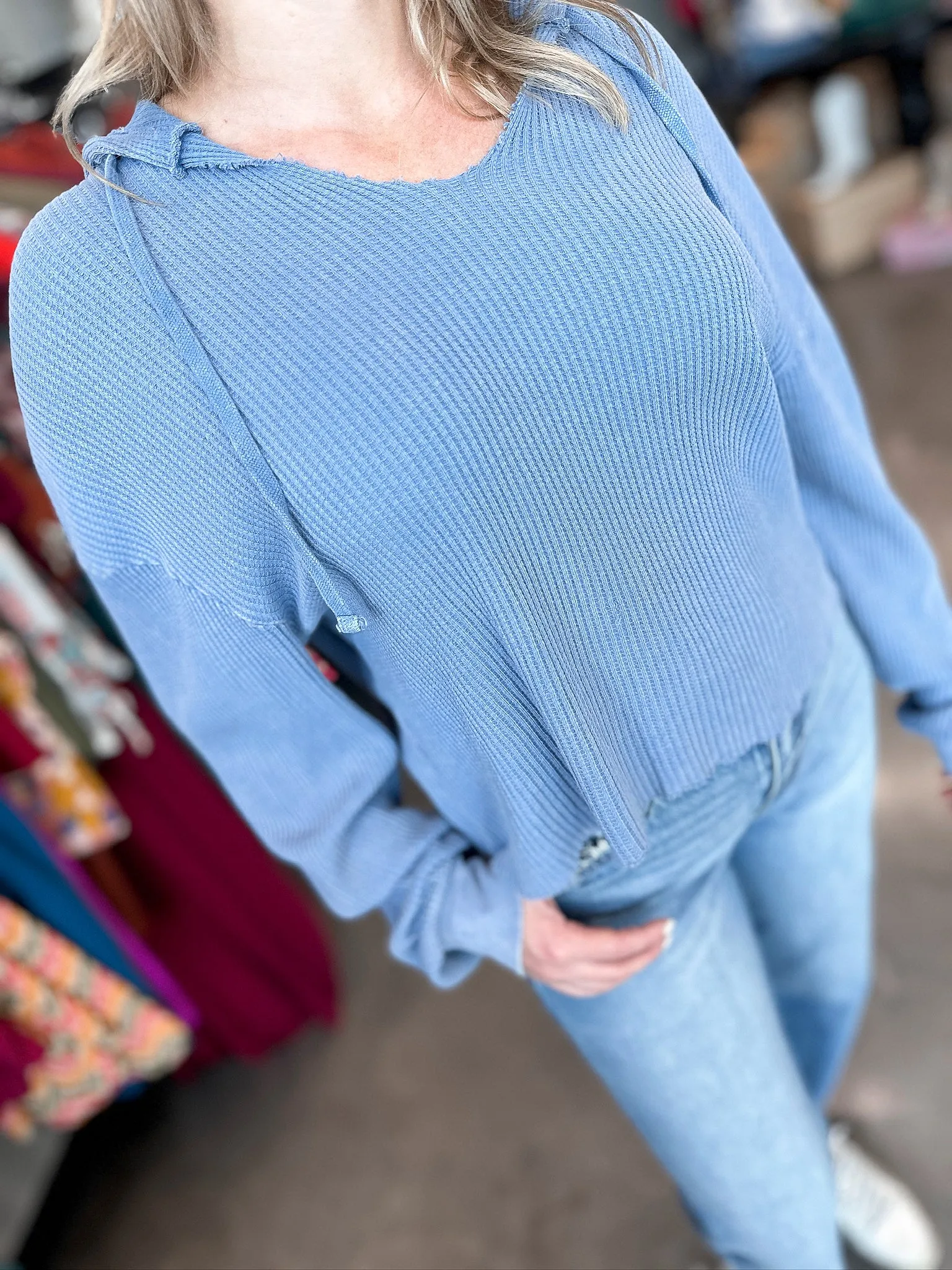 Wavy Drawstring Hoodie Sweater