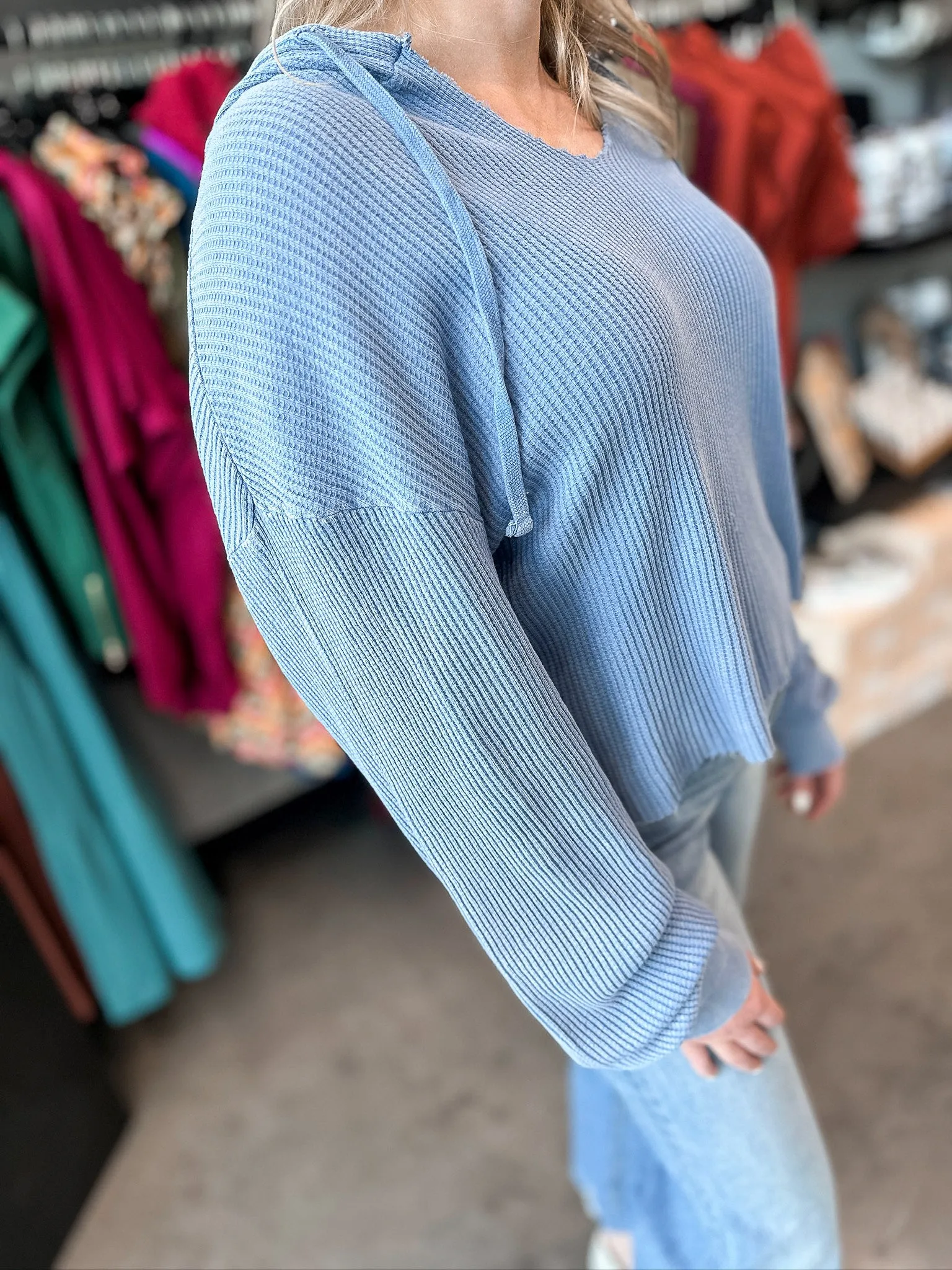 Wavy Drawstring Hoodie Sweater