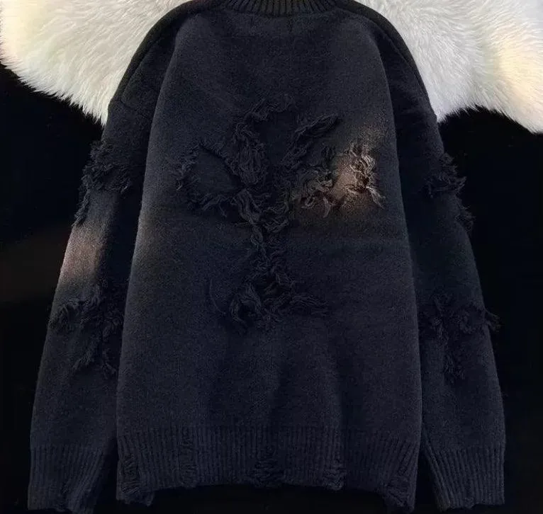 Winter Cross-Ripped Sweater Round Neck Pullover