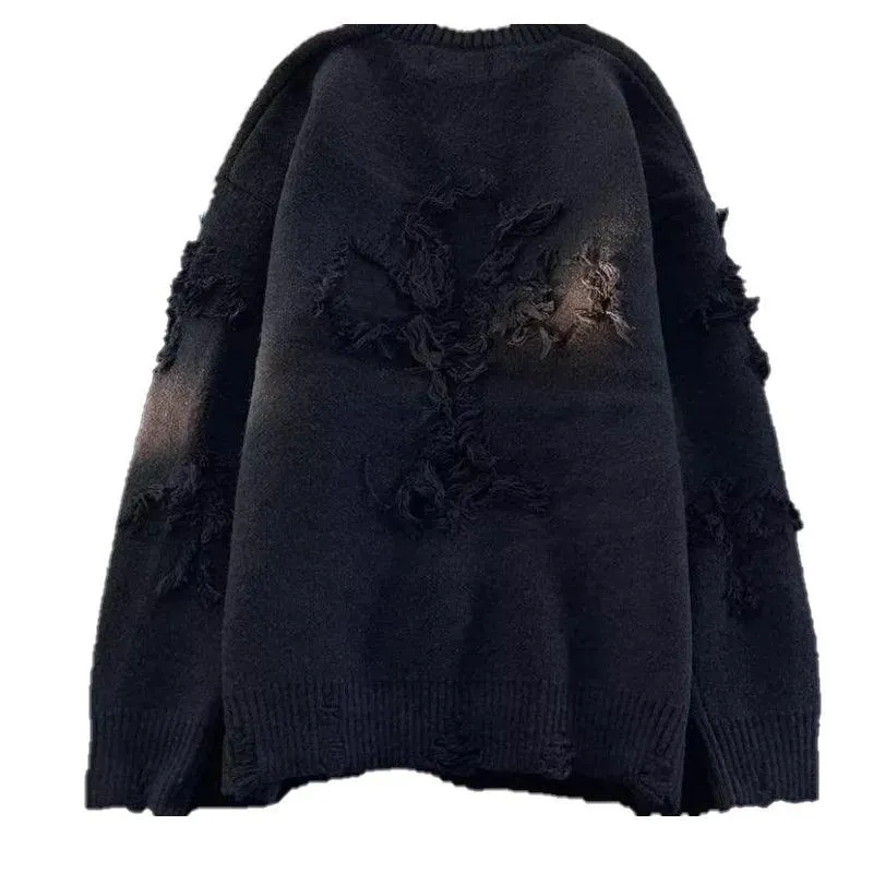 Winter Cross-Ripped Sweater Round Neck Pullover