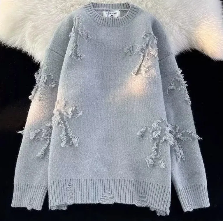 Winter Cross-Ripped Sweater Round Neck Pullover