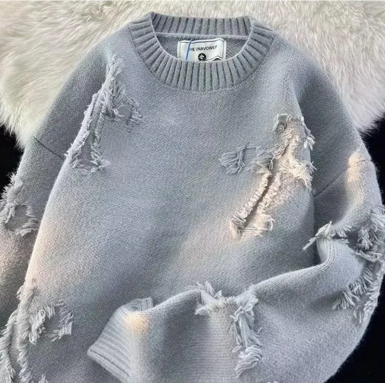 Winter Cross-Ripped Sweater Round Neck Pullover