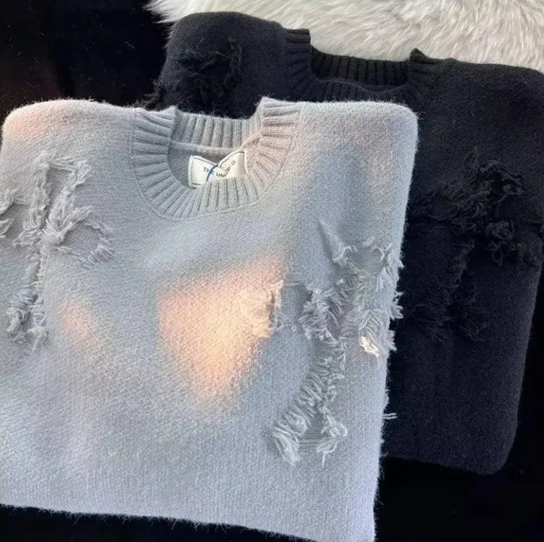 Winter Cross-Ripped Sweater Round Neck Pullover