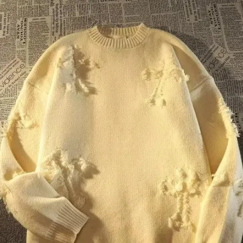 Winter Cross-Ripped Sweater Round Neck Pullover