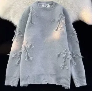 Winter Cross-Ripped Sweater Round Neck Pullover