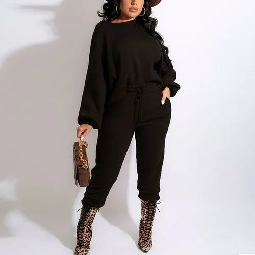Women Two Piece Casual Sweat Suits Long Sleeve Casual Sweatshirt Top &