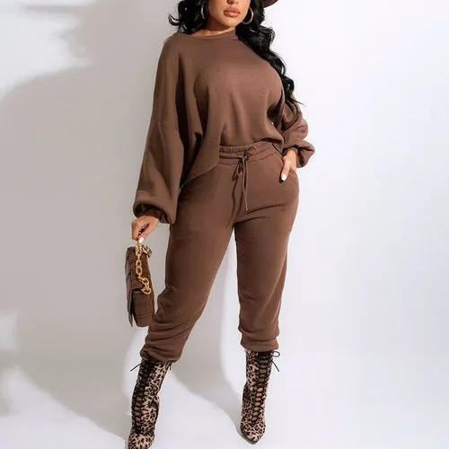 Women Two Piece Casual Sweat Suits Long Sleeve Casual Sweatshirt Top &