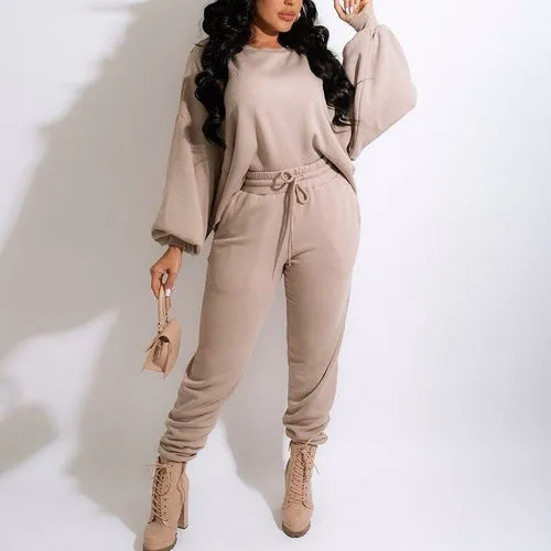 Women Two Piece Casual Sweat Suits Long Sleeve Casual Sweatshirt Top &