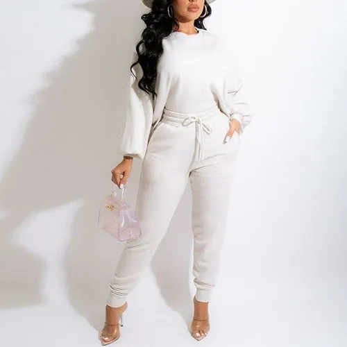 Women Two Piece Casual Sweat Suits Long Sleeve Casual Sweatshirt Top &