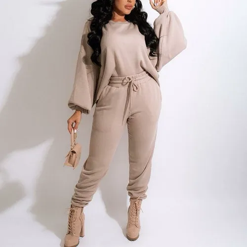 Women Two Piece Casual Sweat Suits Long Sleeve Casual Sweatshirt Top &