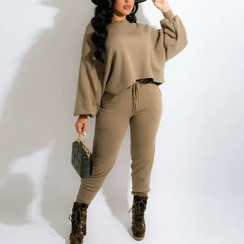 Women Two Piece Casual Sweat Suits Long Sleeve Casual Sweatshirt Top &