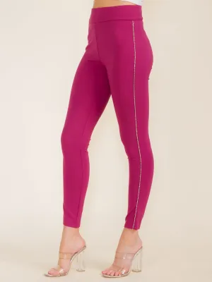 WOMEN'S ELASTIC WAIST STUDS TRIM SKINNY PANTS