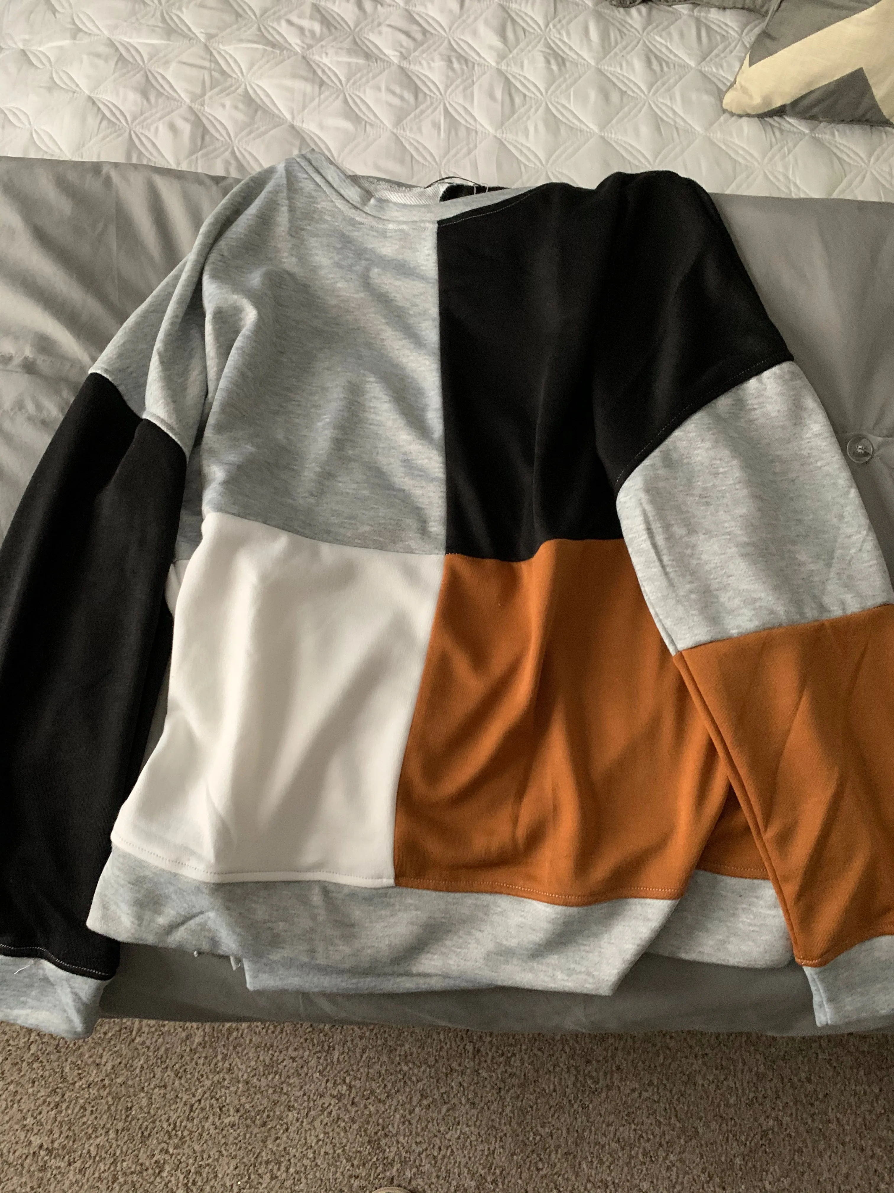 Women's Gray Color Block Round Neck Long Sleeves Pullover Sweatshirt