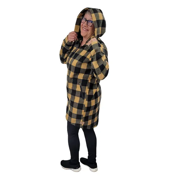 WOMEN'S HOODED ZIP TUNIC BUFFALO CHECK TAN