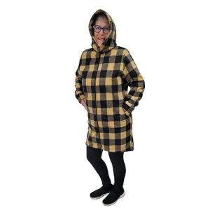 WOMEN'S HOODED ZIP TUNIC BUFFALO CHECK TAN