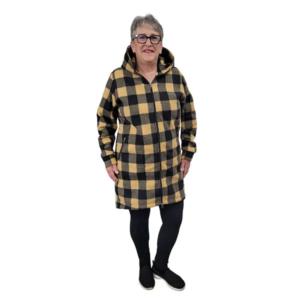 WOMEN'S HOODED ZIP TUNIC BUFFALO CHECK TAN