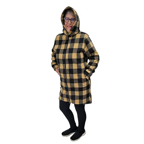 WOMEN'S HOODED ZIP TUNIC BUFFALO CHECK TAN
