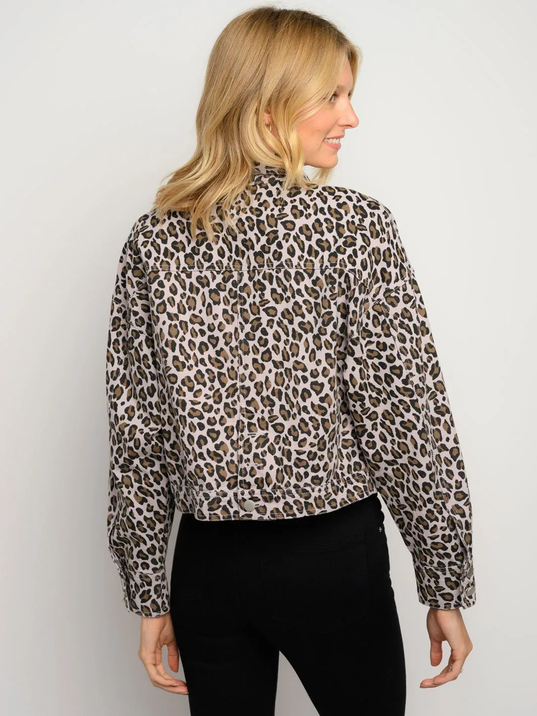 WOMEN'S LONG SLEEVE ANIMAL PRINT TWILL BUTTON JACKET