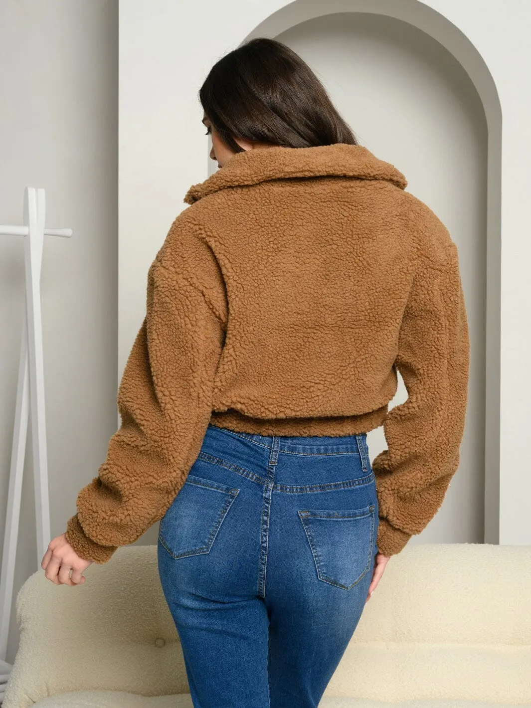 WOMEN'S LONG SLEEVE FUZZY ZIP UP PULLOVER JACKET