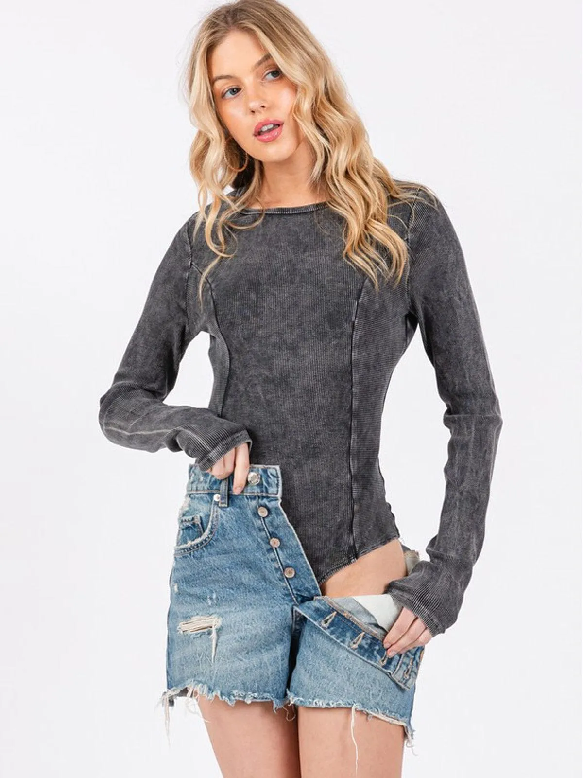 WOMEN'S LONG SLEEVE WASHED BODYSUIT