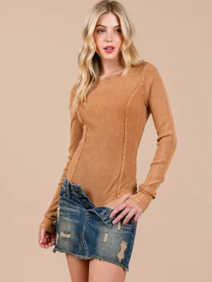 WOMEN'S LONG SLEEVE WASHED BODYSUIT