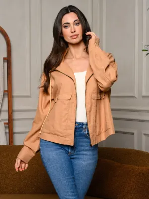 WOMEN'S LONG SLEEVE ZIP UP FRONT POCKETS JACKET