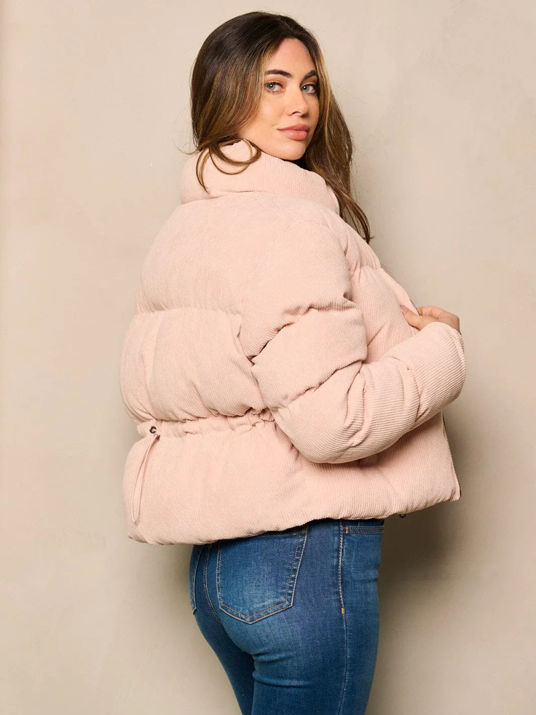 WOMEN'S LONG SLEEVE ZIP UP POCKETS PUFFER JACKET