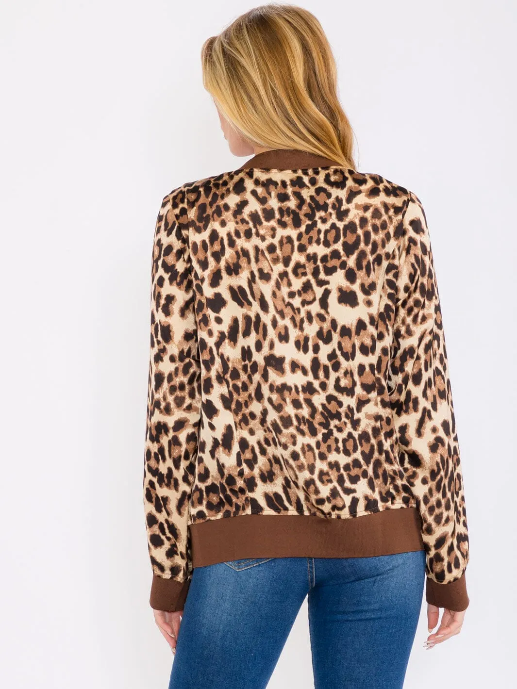 WOMEN'S LONG SLEEVES ZIP UP COLORBLOCK ANIMAL PRINT JACKET