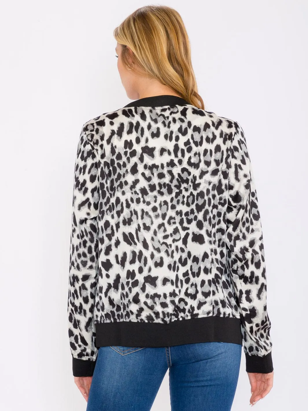 WOMEN'S LONG SLEEVES ZIP UP COLORBLOCK ANIMAL PRINT JACKET