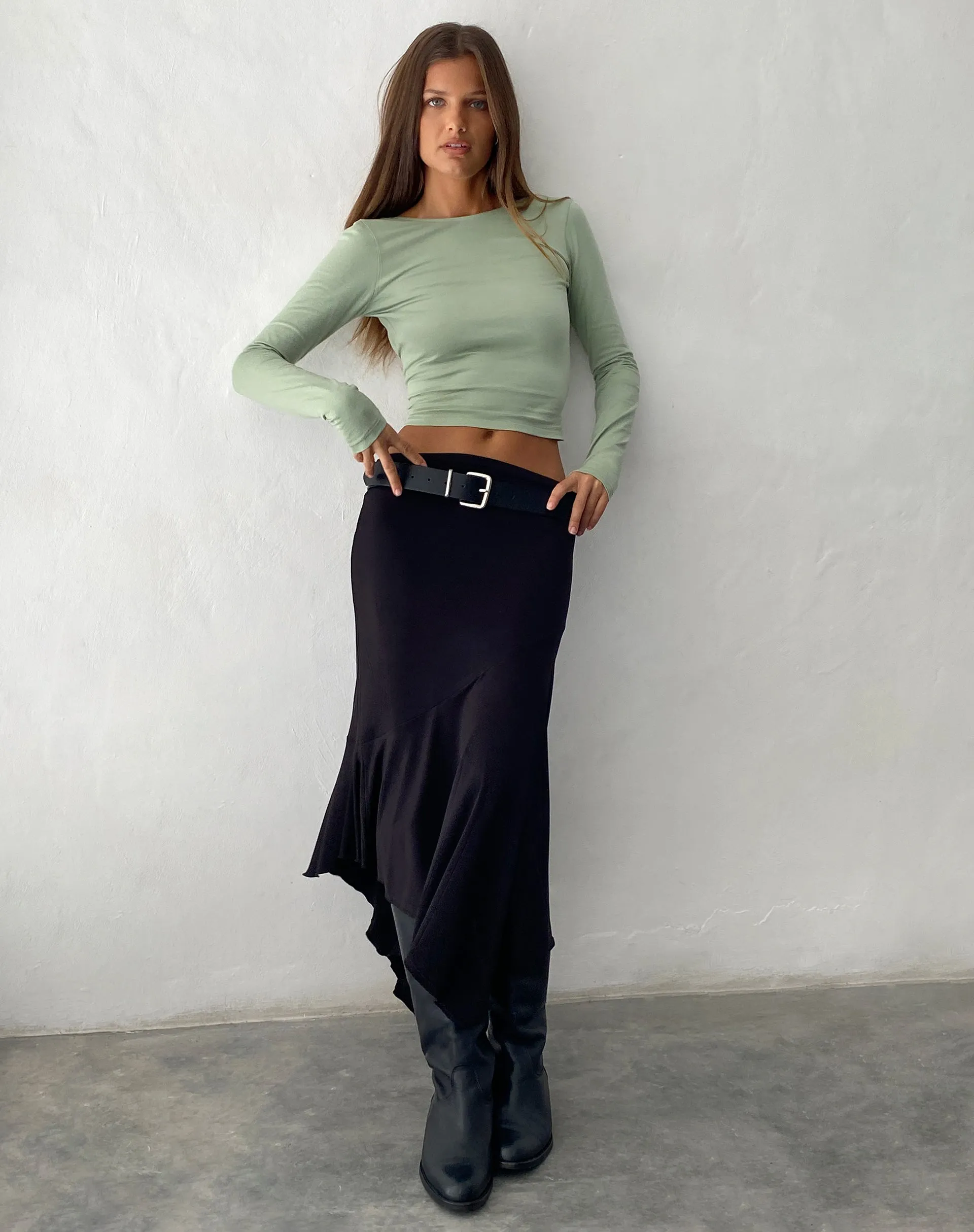 Xiabon Backless Long Sleeve Top in Desert Sage