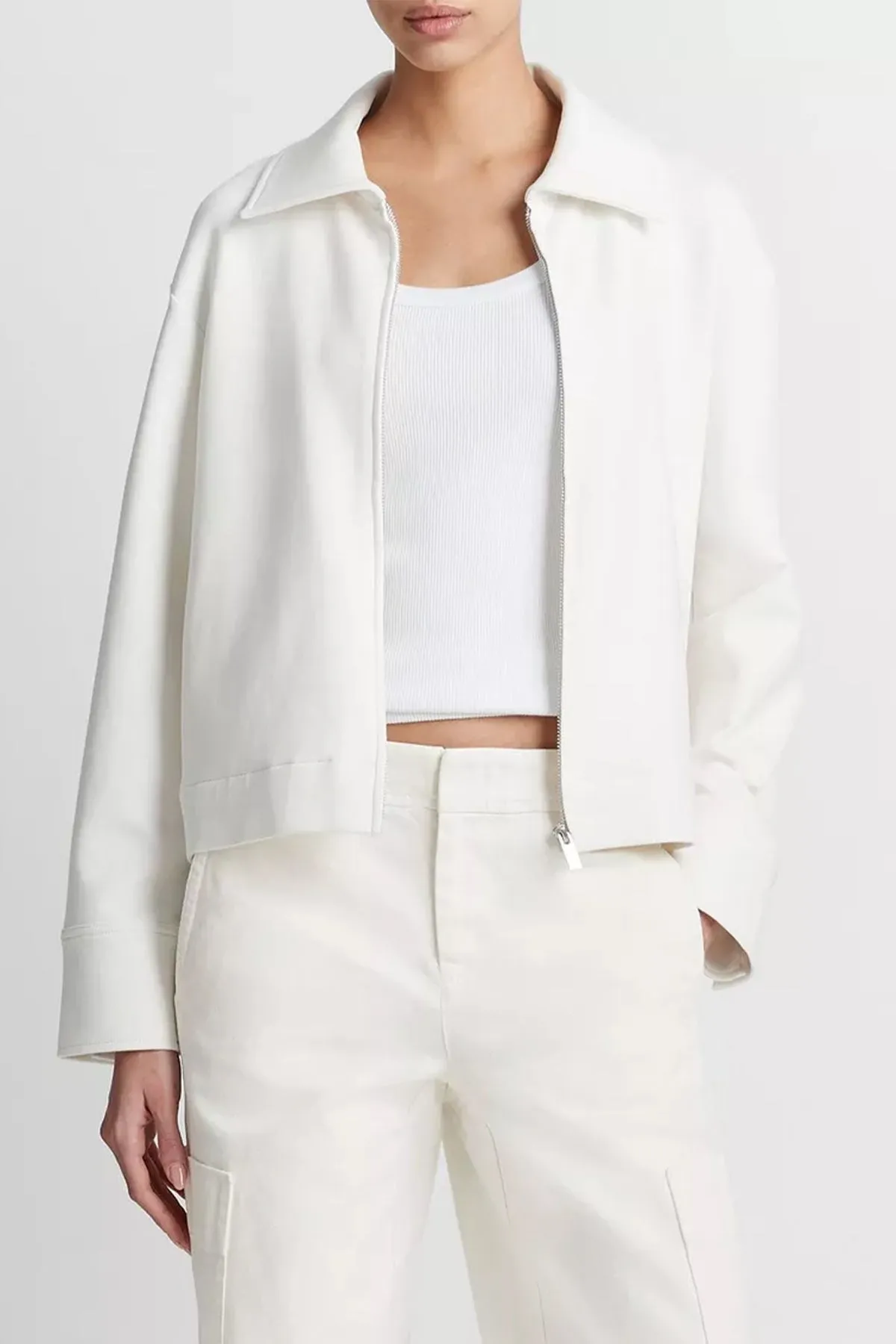 Zip-Up Collared Jacket in Off White